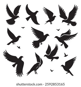 set of silhouettes of birds