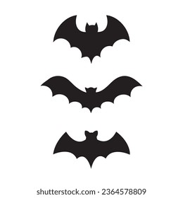 set of silhouettes of black bats. vector with three different bats