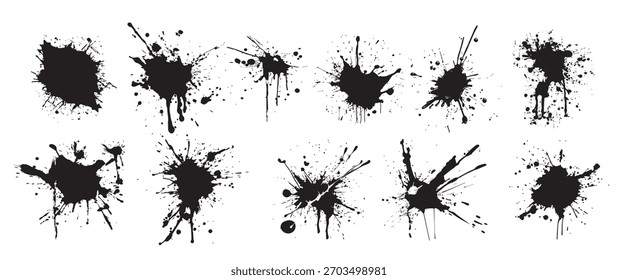 Conjunto de siluetas de gotas negras de tinta salpica blot_