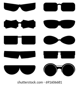Set of silhouettes of black glasses with different lenses. Vector Illustration.