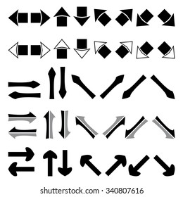 Set of silhouettes black white and grey arrows
