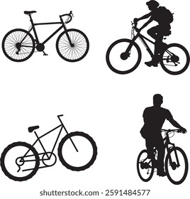 set of silhouettes of bmx biker, cyclists with different position, gesture, pose. extreme sport, bicycle, vehicle concept.