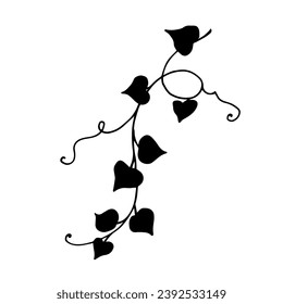 Set of silhouettes of botanical elements, branches with leaves. Vector graphics.