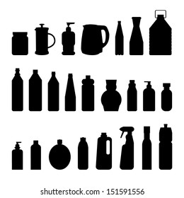 Set of silhouettes of bottles, dishes, containers