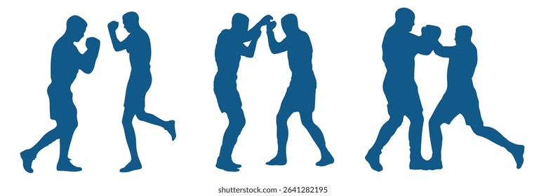 
Set of silhouettes of boxer fighting.  Boxer in different pose black silhouette set . EPS 10