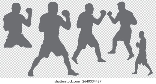 Set of silhouettes of boxer fighting EPS 10