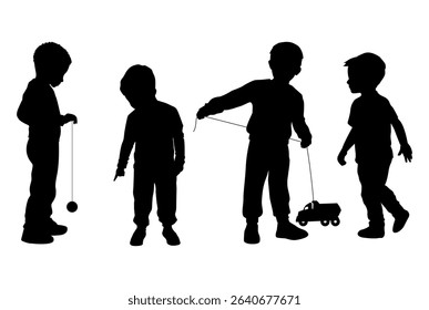 set of silhouettes of boys in different movements