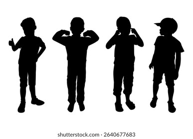 set of silhouettes of boys in different movements