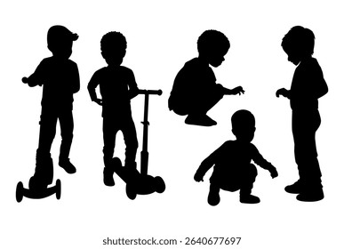 set of silhouettes of boys in different movements