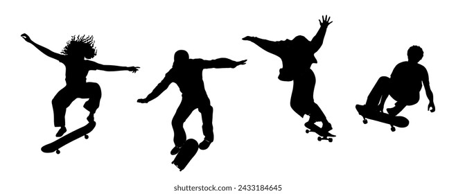 Set of silhouettes boys and girls Skaters.