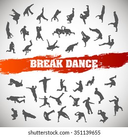 Set Of Silhouettes Of Break Dance. Vector Illustration.