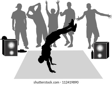 set silhouettes breakdancer on a white background