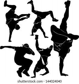 set silhouettes breakdancer on a white background