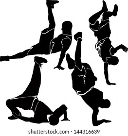 set silhouettes breakdancer on a white background