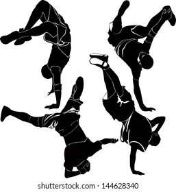 set silhouettes breakdancer on a white background