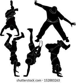 Set silhouettes breakdancer on a white background