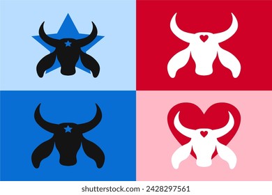 Set of silhouettes of bumba meu boi heads symbol of Brazilian folklore