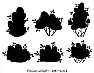 Set of silhouettes bush and garden trees for park cottage and yard vector illustration isolated on white background website page and mobile app design