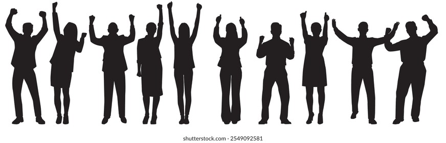 set of silhouettes of business people success 