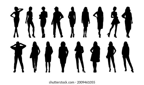 Set of silhouettes of business people. Vector black silhouettes. Vector stencil isolated background