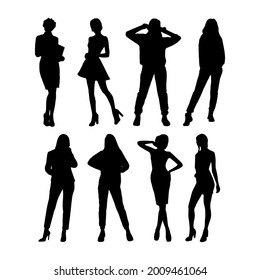 Set of silhouettes of business people. Vector black silhouettes. Vector stencil isolated background