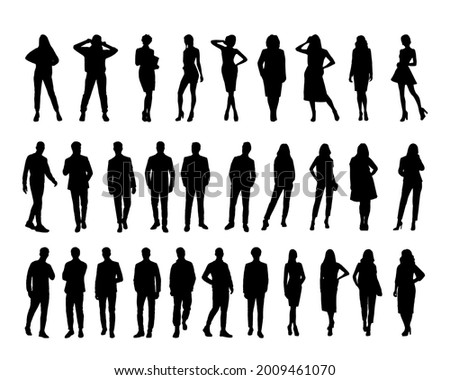 Set of silhouettes of business people. Vector black silhouettes. Vector stencil isolated background
