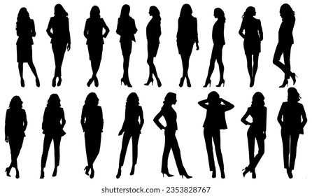 set of silhouettes of business woman standing. isolated on a transparent background. eps 10