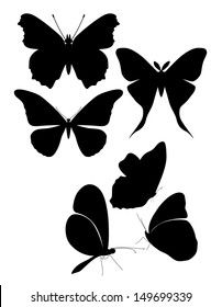 set of silhouettes of butterflies 