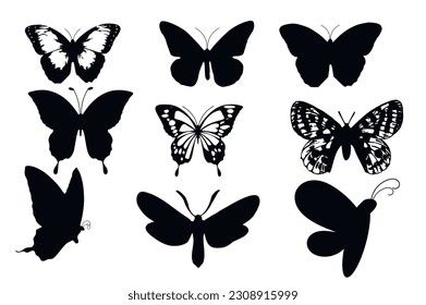 Conjunto de siluetas de mariposas