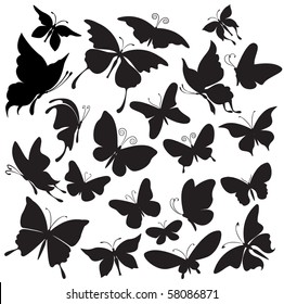 Set of silhouettes of butterflies