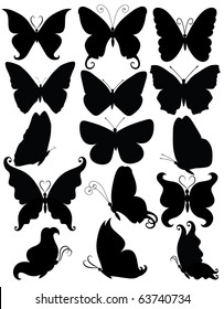 Set of silhouettes of a butterflies.