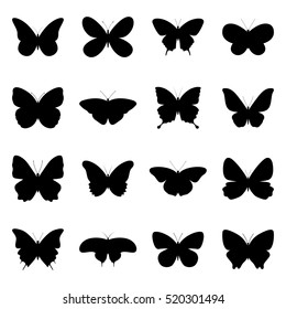 Conjunto de siluetas de mariposas, ilustración vectorial