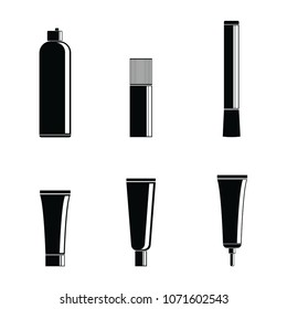 Set of silhouettes of cans and cosmetics tubes on a white background