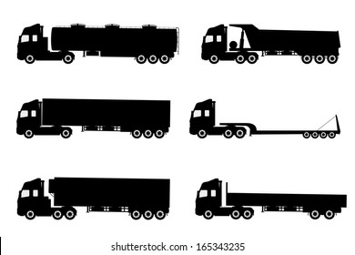 Set of silhouettes the cargo trucks.