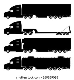 set of silhouettes the cargo trucks.