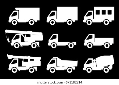 Set of silhouettes the cargo trucks.
