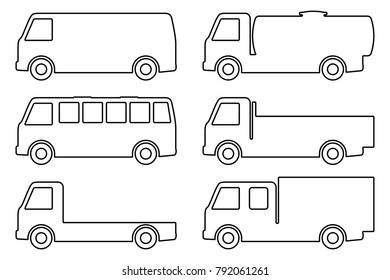 Set of silhouettes the cargo trucks.