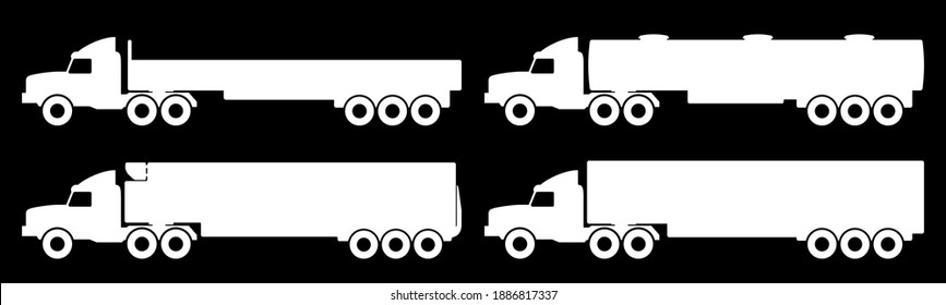 Set of silhouettes the cargo trucks. Vector illustration.