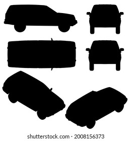 Set with silhouettes of cars in different positions isolated on white background. Vector illustration