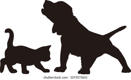 Set of silhouettes of the cat and the dog vector illustrations - Isolated on white background