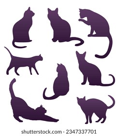 Set of silhouettes of cats