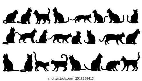 Set of silhouettes of cats