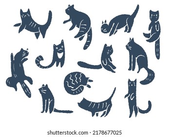 Un conjunto de siluetas de gatos al estilo doodle. Ilustración del vector