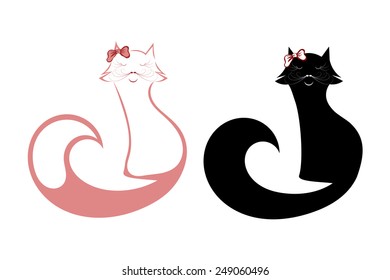 Set of silhouettes of cats isolated on a white background. Glamour. Woman. Vector illustration.