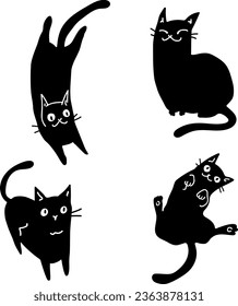 Set of silhouettes of cats on a white background. Set of black cats.