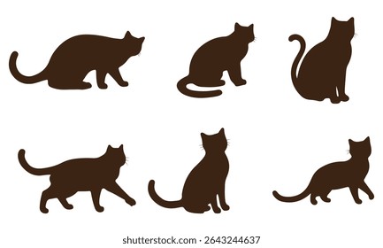 Set of silhouettes of cats on a white background. Vector illustration.