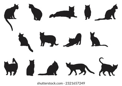 Conjunto de siluetas de gatos ilustración vectorial