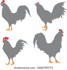Juego de siluetas gallinas gallo de gallina caricatura vectorial