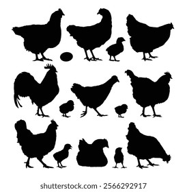 Set silhouettes of chickens and roosters.