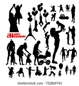 Set of silhouettes of childhood. Vector